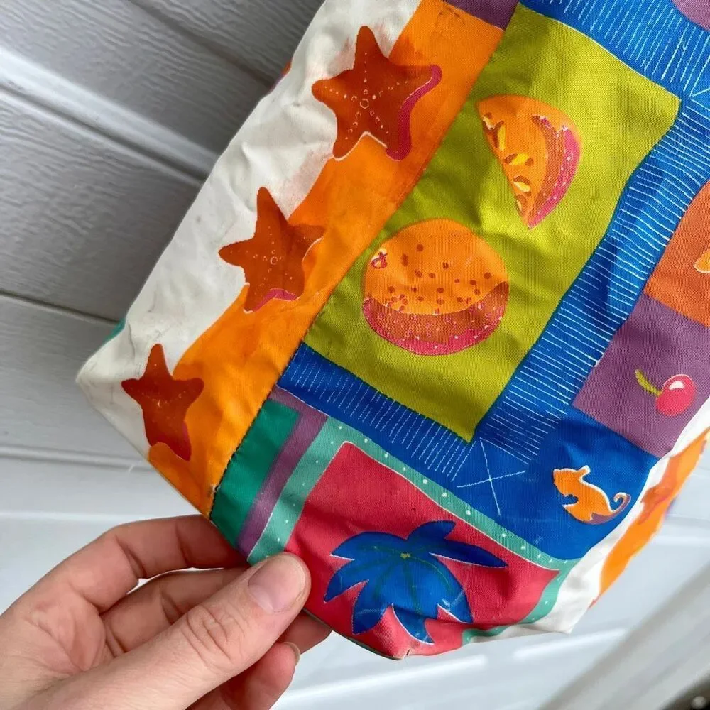 VTG 90s Tropical Vinyl Beach Tote Bag Poolside Coastal Grandma